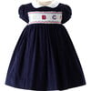 ABC Peter Pan Collar Puff Sleeve Smocked Dress & Bloomers, Navy - Dresses - 1 - thumbnail