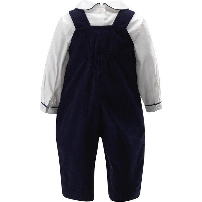 ABC Embroidered Peter Pan Collar Elastic Waist Smocked Overall Set, Navy - Mixed Apparel Set - 2