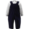 ABC Embroidered Peter Pan Collar Elastic Waist Smocked Overall Set, Navy - Mixed Apparel Set - 2