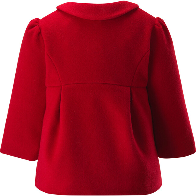 Baby Bow Trim Peter Pan Collar Long Puff Sleeve Flap Pocket Coat, Red - Coats - 2