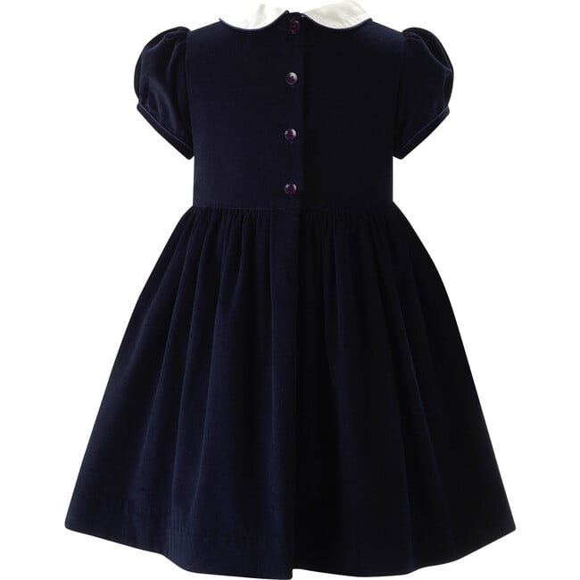 ABC Peter Pan Collar Short Puff Sleeve Smocked Dress, Navy - Dresses - 2