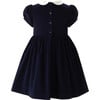 ABC Peter Pan Collar Short Puff Sleeve Smocked Dress, Navy - Dresses - 2