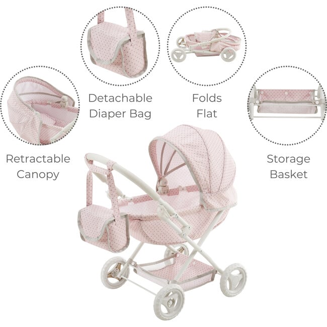 Olivia's Little World Baby Doll Pram, Pink/Gray - Doll Accessories - 3