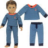 18'' Doll Stripe Pajama Pants & Long Sleeve T, Light Blue - Doll Accessories - 1 - thumbnail