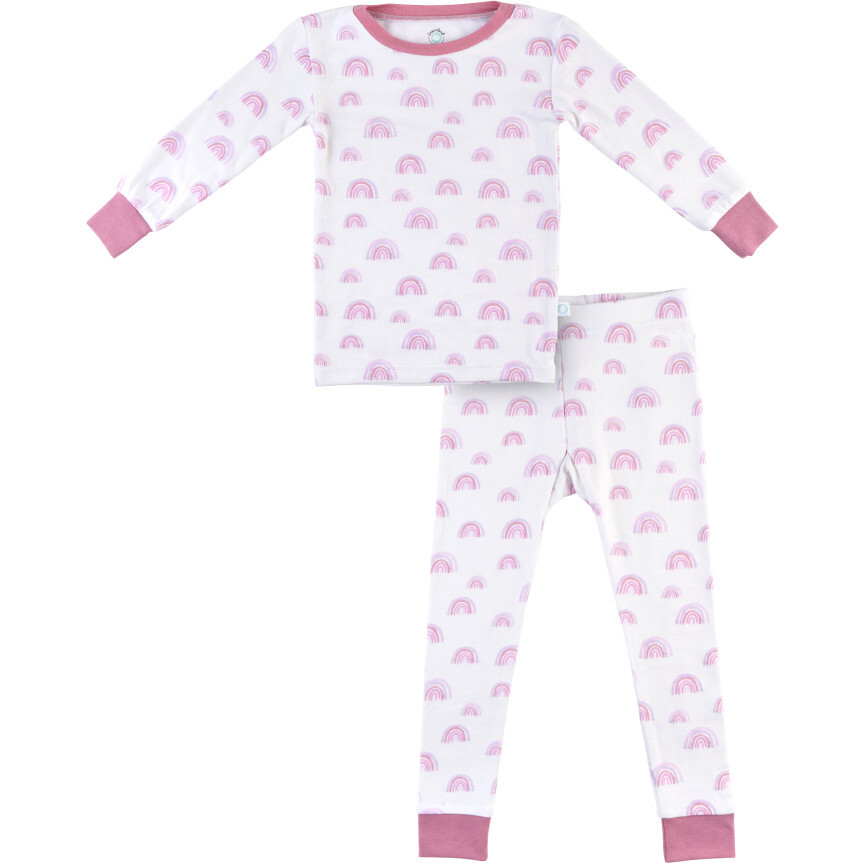 Toddler Bamboo Pajamas, Pink Rainbow - Pajamas - 1