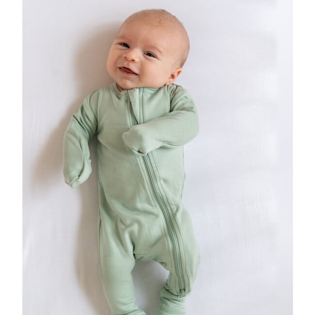 Baby Bamboo Pajamas w/ DreamCuffs®, Sage Green - Footie Pajamas - 2