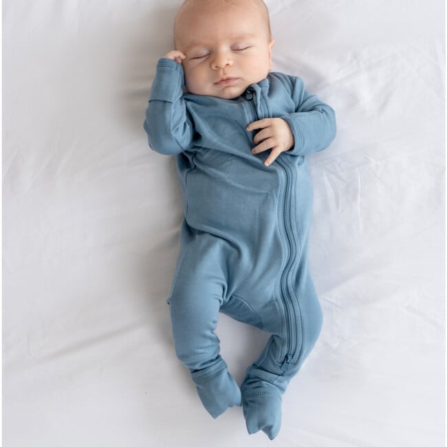 Baby Bamboo Pajamas w/ DreamCuffs®, Ocean Blue - Footie Pajamas - 2