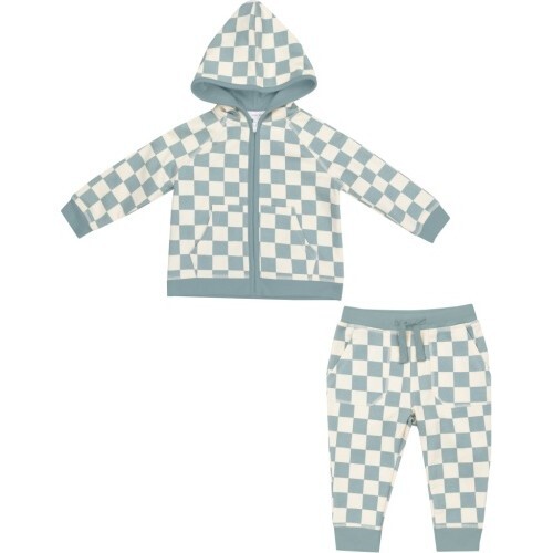 French Terry Checkerboard Gray Mist Hoodie And Jogger, Gray