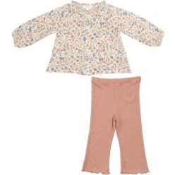 Western Floral Little Hippie Blouse And Ribbed Leggings, Pink