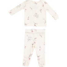 Ribbed Wispy Floral Lounge Wear Set, Beige