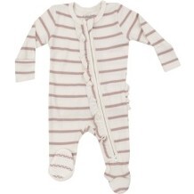 Ribbed Stripe Misty Rose 2 Way Ruffle Zipper Footie, Rose