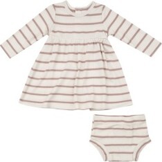 Ribbed Stripe  Misty Rose Simple Dress And Bloomer, Rose