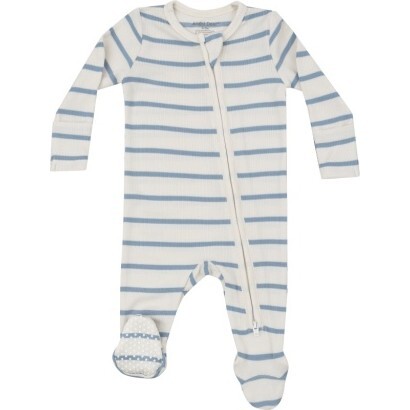 Ribbed Stripe Glacier Lake 2 Way Zipper Footie, Blue