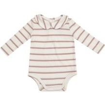 Ribbed Stripe  Misty Rose Peter Pan Collar Bodysuit, Rose