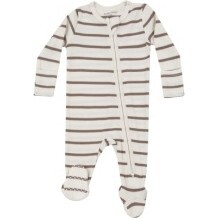 Ribbed Brown Stripe 2 Way Zipper Footie, Brown