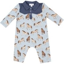 Horses L/S Cowboy Romper, Blue