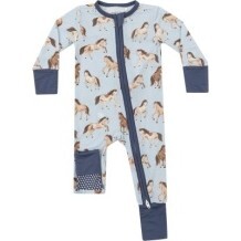 Horses 2 Way Zipper Romper, Blue