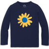 Long Sleeve Sunflower Tee, Navy Sunflower - Shirts - 1 - thumbnail