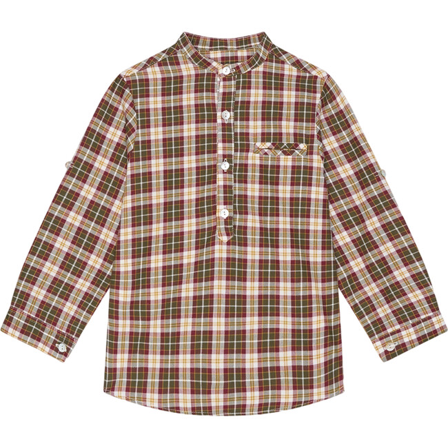 Olive Check Mateo Long Sleeve Boy Shirt