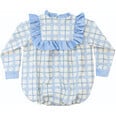 Nora Plaid Velvet Ruffle Neck Long Sleeve Bubble, Pembroke - Onesies - 6