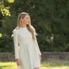 Women's Caroline Round Neck Long Sleeve Buttoned Skirt Dress, Cream Tweed & Gold - Dresses - 7