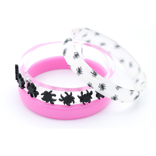 Multi Black Spider Candy Pink+ Spider Print Bangle Set