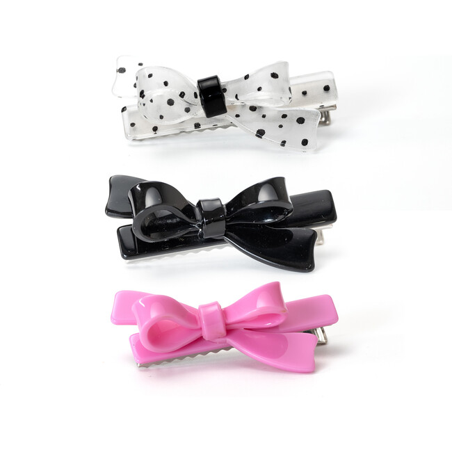 Bows Pink Black and Polka Dots Hair Clips