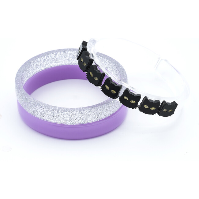 Black Cat Silver Glitter+ Light Purple Bangle Set