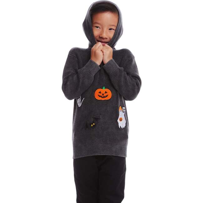 Kids Washed Hooded Sweater, Spooky Patches - Sweaters - 2