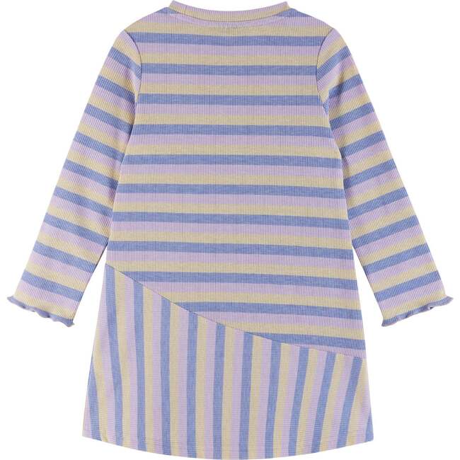 Kids Knit Asymmetrical Stripes Dress, Mauve Purple - Dresses - 2