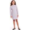 Kids Knit Striped Mock Neck Dress, Mauve Purple - Dresses - 2