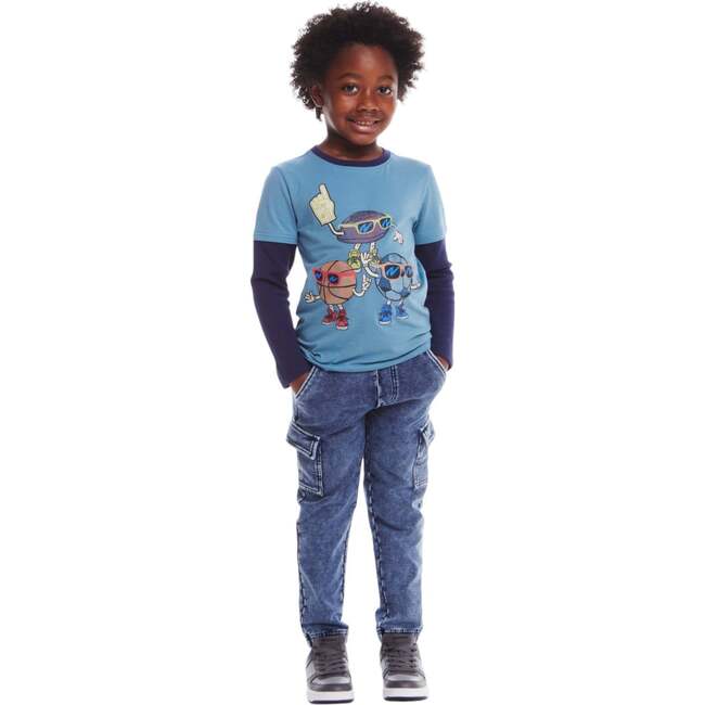 Kids Jersey Twofer Tee & Terry Pants Set, Blue Navy Sports - Mixed Apparel Set - 2