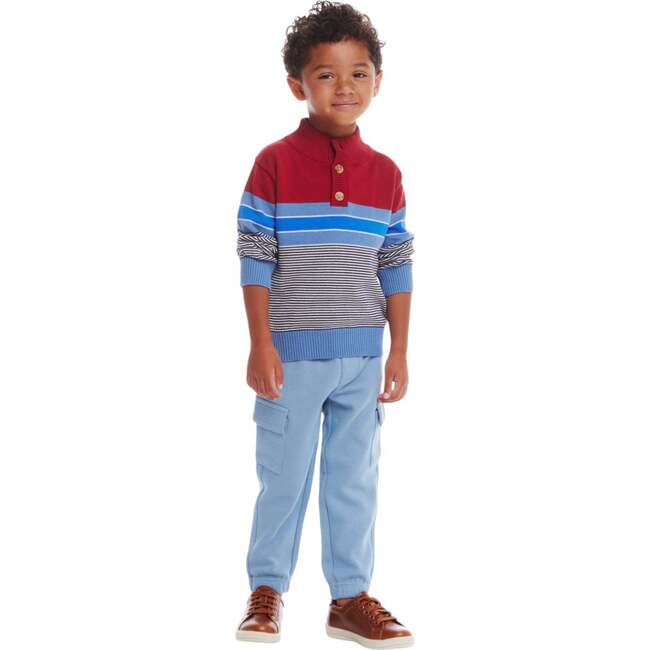 Kids Hooded Sweater & Jogger Set, Red Blue Stripes - Mixed Apparel Set - 2