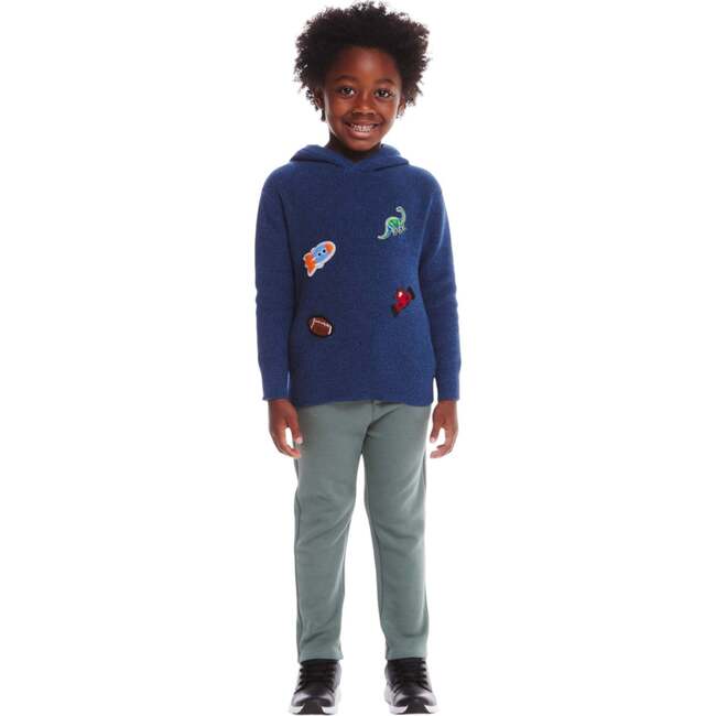 Kids Garment Washed Patches Hooded Sweater, Blue - Sweaters - 2