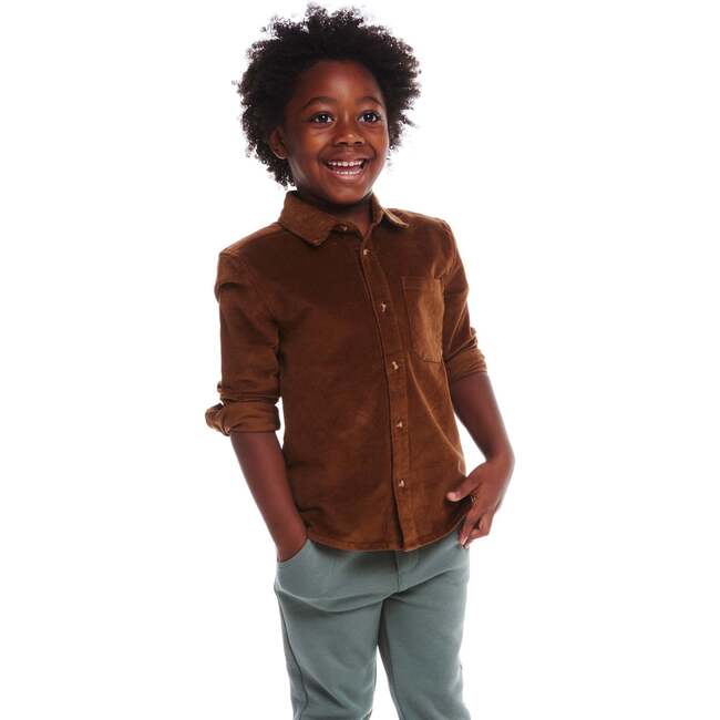 Kids Garment Washed Cord Buttondown, Brown - Button Downs - 2