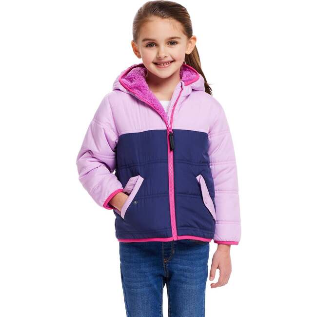 Kids Girls Colorblock Sherpa Jacket, Pink & Purple - Fleece & Sherpa Jackets - 2