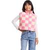 Kids Cropped Fleece Vest (Size 7-16), Pink & Cream Checkered - Vests - 2