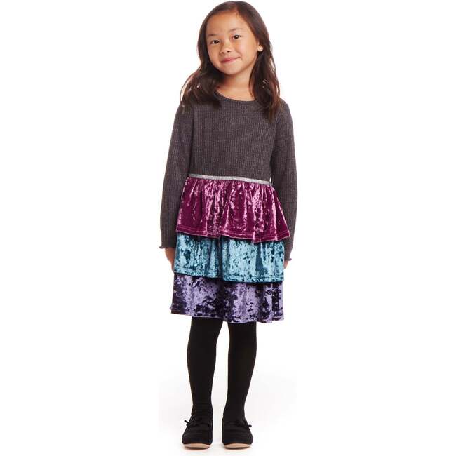 Kids Crushed Velvet Tiered Dress, Multicolor - Dresses - 2