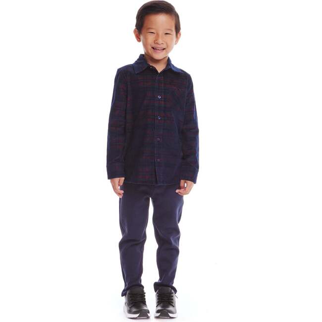 Kids Cord Buttondown & Navy Joggers Set, Red Plaid - Mixed Apparel Set - 2