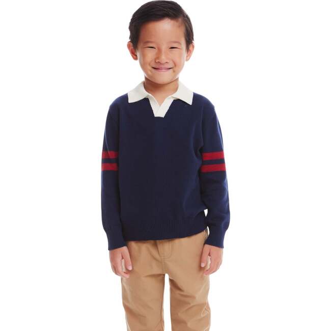 Kids Collared Sweater, Navy - Sweaters - 2