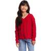 Kids Cable Knit V-Neck Sweater, Red - Sweaters - 2