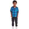 Kids Plaid Flannel Terry Twofer Hoodie, Teal - Jackets - 2