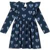 Kids Navy Heather Printed Jersey Dress, Floral Hearts - Dresses - 2