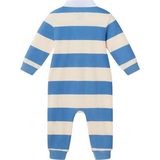 Infant Rugby Polo Romper, Blue Cream Striped - Rompers - 2