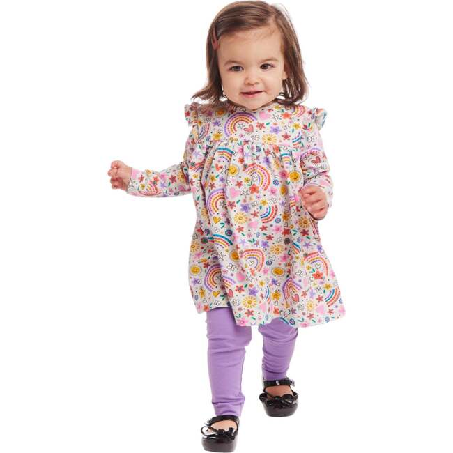 Infant Rainbow Printed Babydoll Dress w/Purple Legging - Mixed Apparel Set - 2