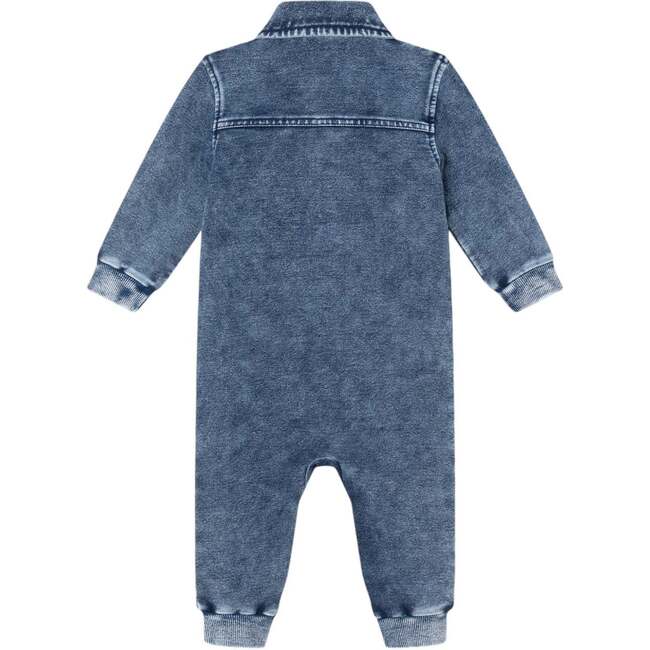 Infant Knit Shirt Romper, Blue Denim - Rompers - 2