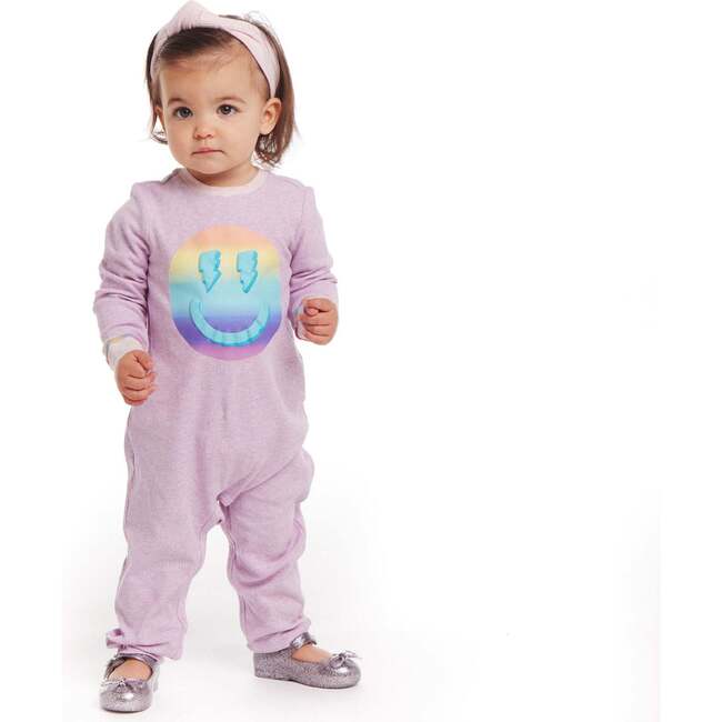 Infant Lavendar Long Sleeve Romper Set, Smiley Graphic - Rompers - 2