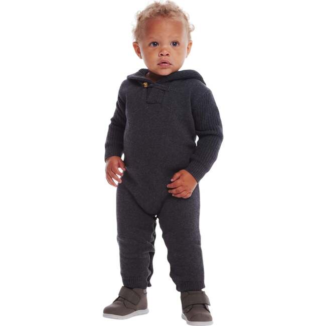 Infant Hooded Toggle Sweater Romper, Charcoal - Rompers - 2