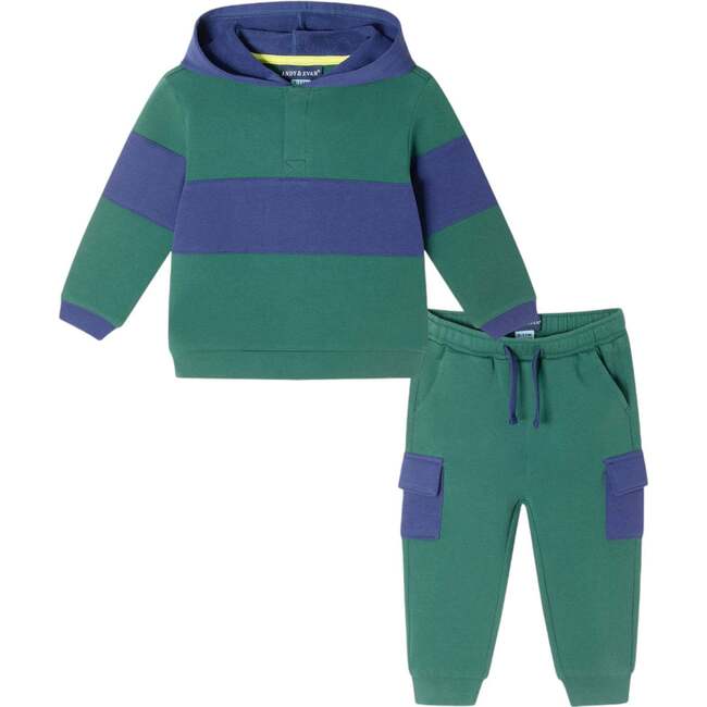 Infant Color Blocked Terry Hoodie & Pant Set, Navy & Green