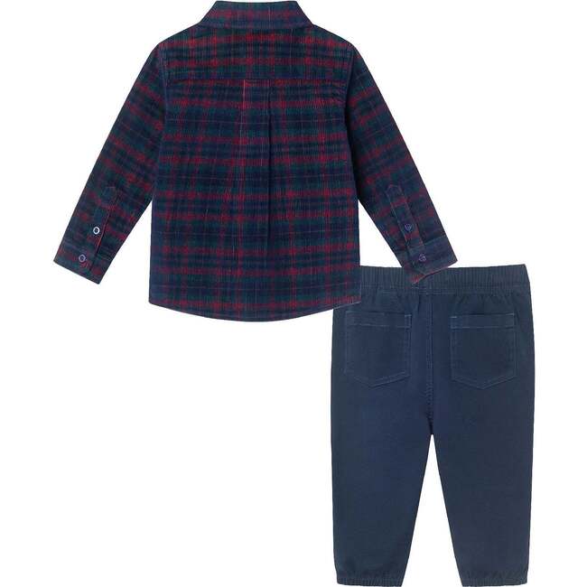 Infant Cord Buttondown & Navy Joggers Set, Red Plaid - Mixed Apparel Set - 2